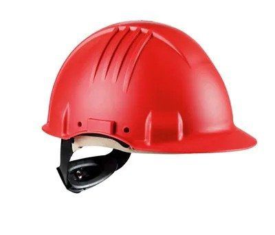 3M™ High Heat Helmet, Clamped, Dielectric 440v, Leather Sweatband, Red Helmet, G3501M–RD