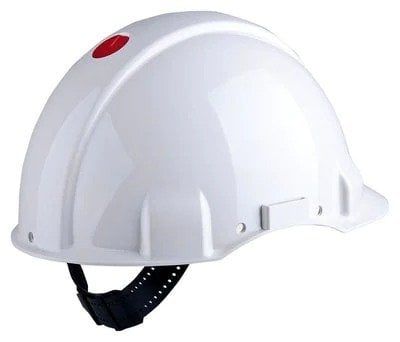 3M™ Hard Hat, Uvicator, Clamped, Non-Ventilated, Dielectric 440 V, Plastic Sweatband, White Helmet, G3001NUV-VI