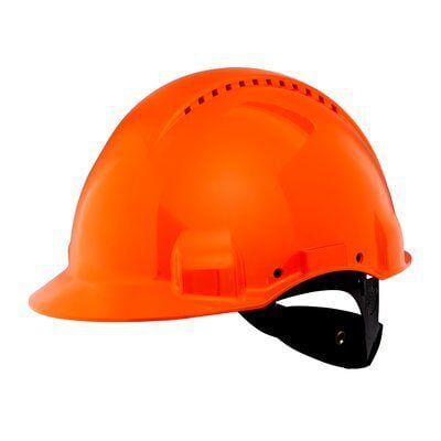 3M Hard Hat, Uvicator, With Strap, Ventilated, Plastic Sweatband, Orange Helmet, G3000NUV-OR